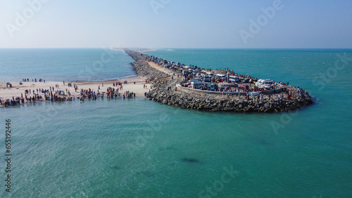Arichal Munai a Coastal lookout marking the end point of the Indian mainland, is popular for viewing ocean sunsets, Dhanushkodi, Tamilnadu, India.