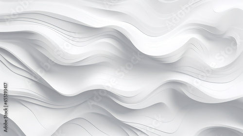 Abstract Wave Background. White Minimalistic Texture. Template 3d background. 3D pedestal podium with white paper swirl flow on white studio background. white background.