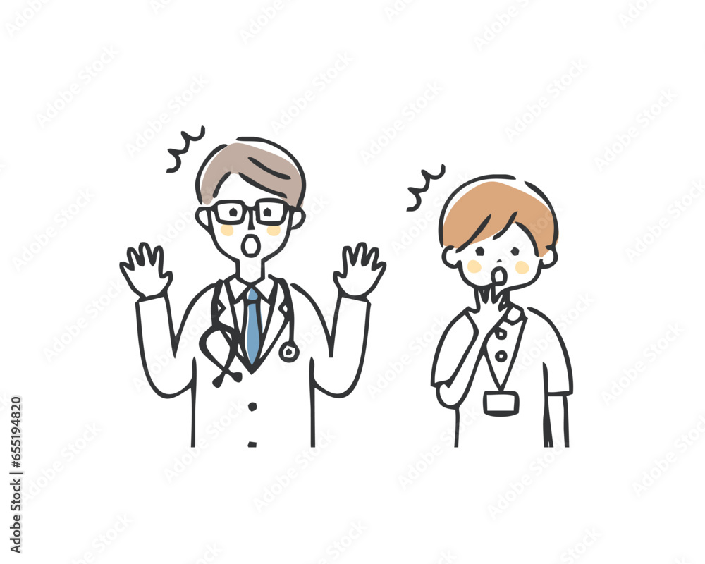 驚く医療従事者のイラスト 驚く医療従事者のイラスト