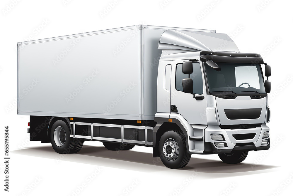 Realistic White Truck Illustration Mockup. Сoncept Vehicle Mockup, White Truck Mockup, Realistic Truck Mockup