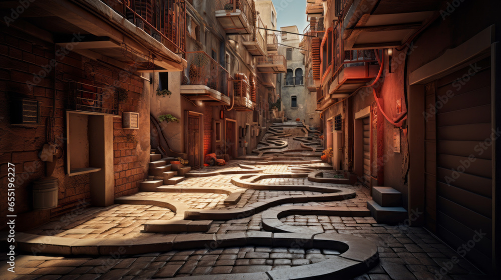 A labyrinthine maze of narrow alleyways and winding streets A labyrinthine maze of narrow alleyways and winding streets