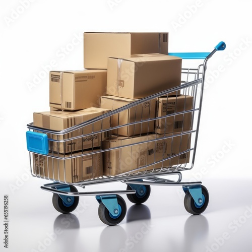 Shopping cart full of cardboard boxes, Generative AI
