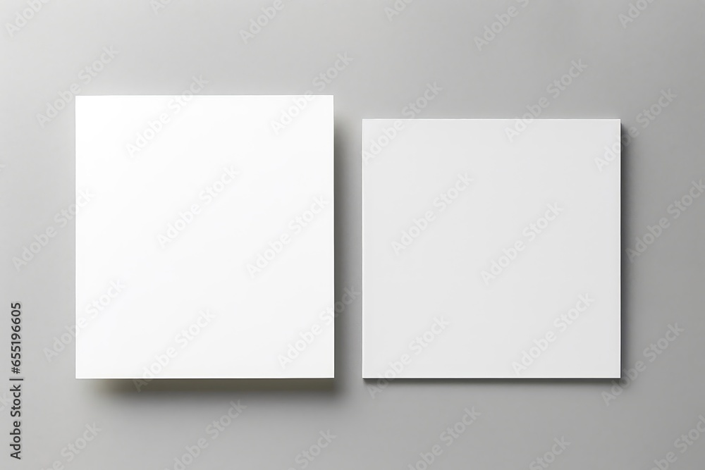 Two Textured White Paper Sheets On Gray Table With Plant Shadows Two Textured White Paper Sheets On Gray Table With Plant Shadows