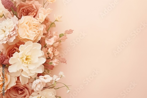 Vintage Bouquet Of Beautiful Flowers On Pastel Floral Color Background, Perfect For Boho Summer Concept Or Wedding Digital Invitation Mockup Mockup , Ultrareal() © Anastasiia