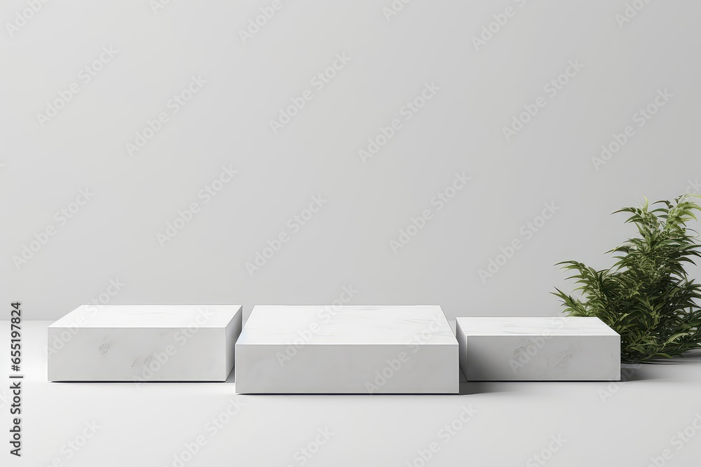 White Pieces Of Stone Slabs Forming Product Podium For Product Display In Rendering Mockup White Pieces Of Stone Slabs Forming Product Podium For Product Display In Rendering Mockup