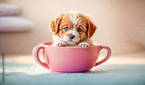 Cute puppy with a cup