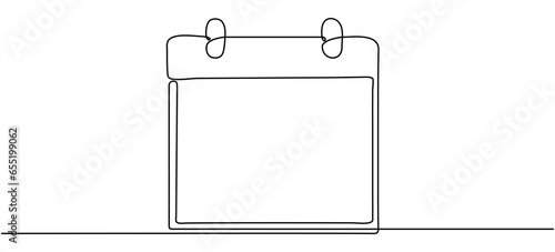Calendar continuous line drawn. Time planer linear symbol. Reminder empty template. Vector illustration isolated on white.