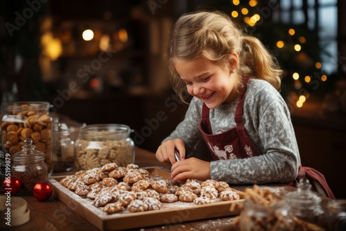 young girl making cookies at home