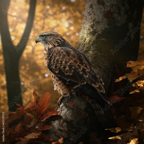 An autumn leaf covered tree in forest Generative AI