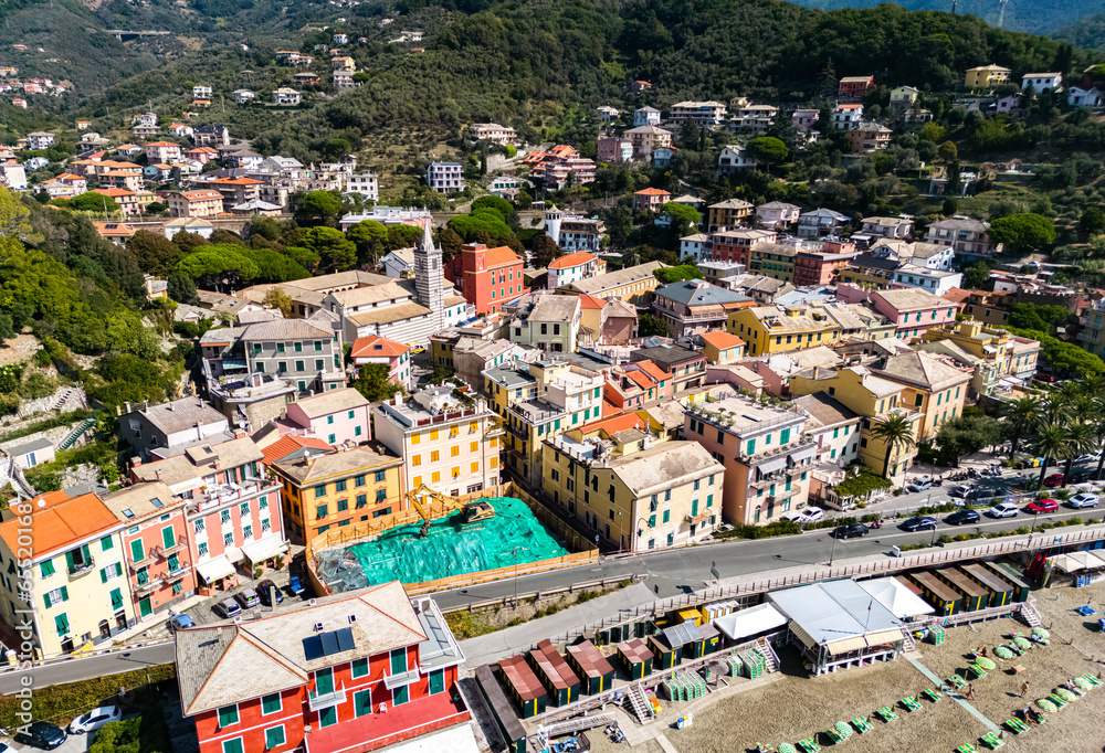 Aerial view of the tourist resort Moneglia, Liguria, Italy