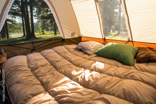 comfortable mattress in a luxury camping tent