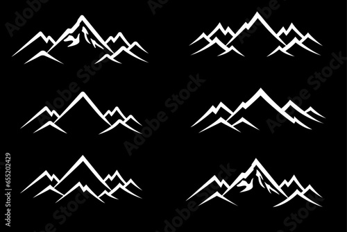 Set of silhouettes of mountains on a black background