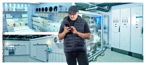 Man near industrial refrige...