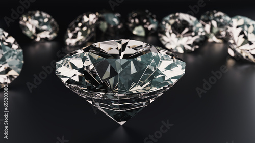 Shiny diamonds on black background. 3d,