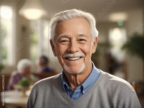 Smiling Portrait of a Happy Senior man in a Nursing Home,Joyful Senior Living,Aging Gracefully,Elderly Well-Being,Senior Contentment,Nursing Home Residence