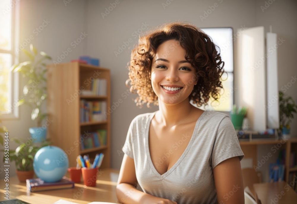 Smiling Portrait of a Happy Woman in the Classroom,Learning,Education ,Study Space,Academic ,Home Classroom,Happy Teacher Smiling Portrait of a Happy Woman in the Classroom,Learning,Education ,Study Space,Academic ,Home Classroom,Happy Teacher