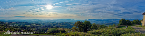 Tableau sur toile HDR Panorama against the morning sun, eastward towards Mornant hills and distant