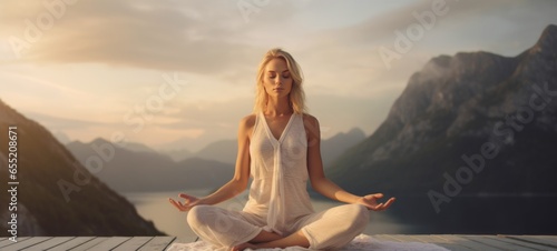 woman doing yogo peacefully zen meditation, ai