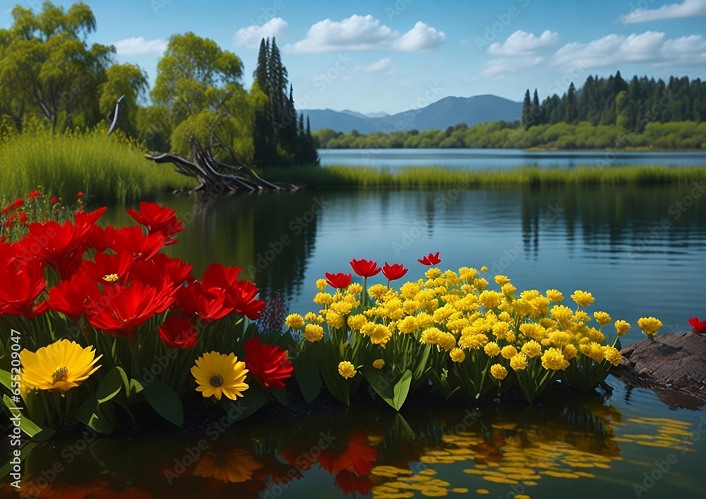 spring, nature, red yellow flowers, background 4k, high quality ...