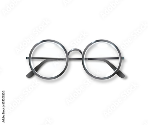 Black glasses round black-rimmed glasses accessory. Optics see well lens vintage trend. Vector
