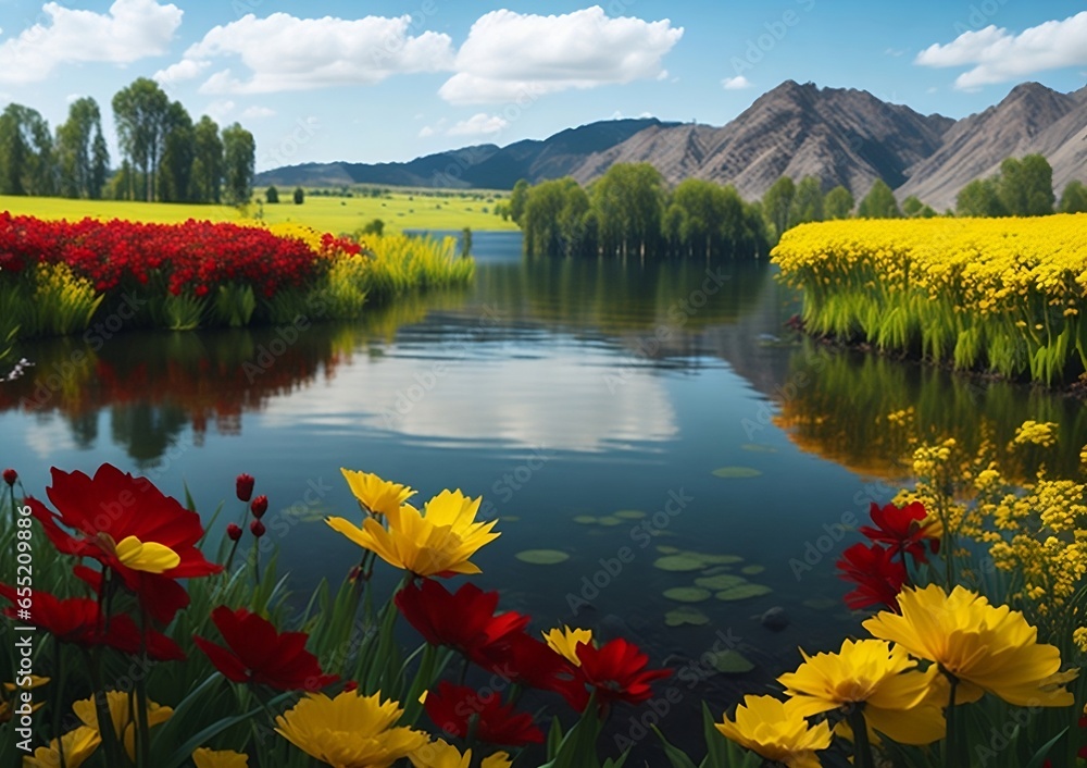 spring, nature, red yellow flowers, background 4k, high quality ...