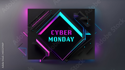 Cyber monday banner with neon lights.