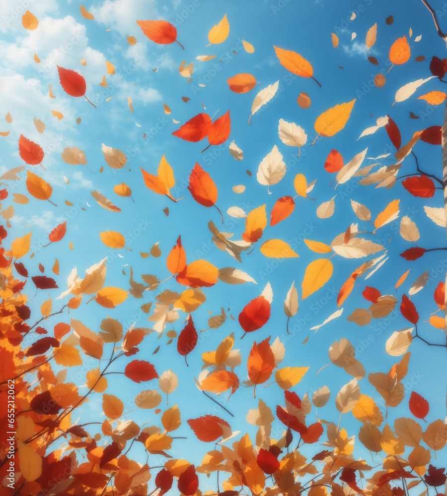 Sun-dappled autumn forest with falling golden leaves, warm and tranquil, nature's beauty in the fall Sun-dappled autumn forest with falling golden leaves, warm and tranquil, nature's beauty in the fall