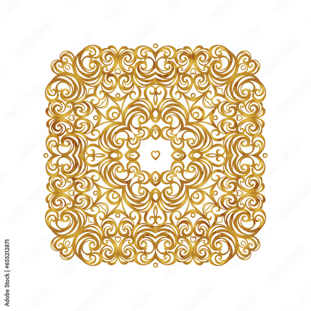 Vector vintage decor; ornate floral ornament for design template. Victorian style gold element. Rococo decoration. Arabic golden motifs. Ornamental swirl illustration