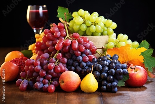 a pile of colorful ripe fruits on a table