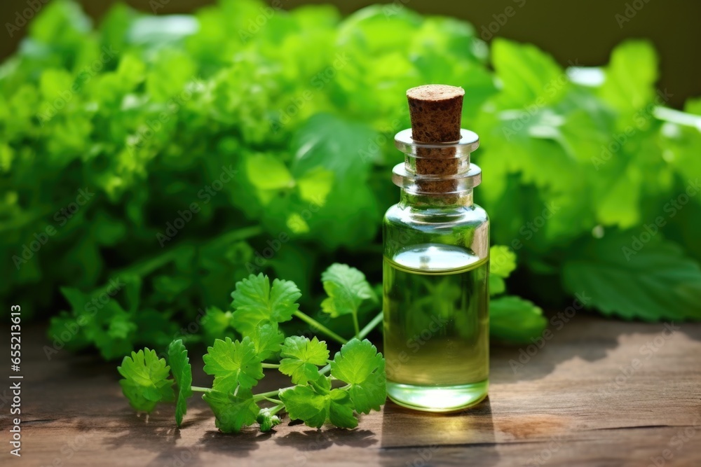 a dropper bottle of homeopathic liquid solution near green plants a dropper bottle of homeopathic liquid solution near green plants