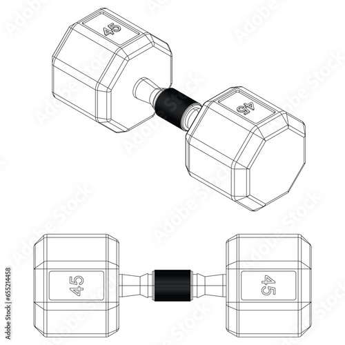 Dumbbell 45 kg isolated on white background. Fitness, cardio, and muscle building machines. Exercise and gym concept. Vector illustration.