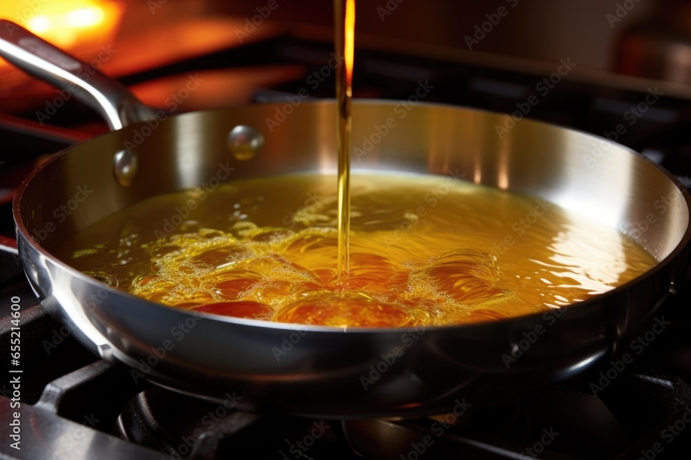 hot pan with bubbling vegetable oil before frying hot pan with bubbling vegetable oil before frying