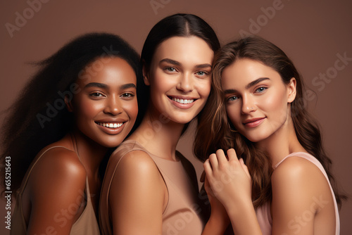 Multiethnic women on beige background