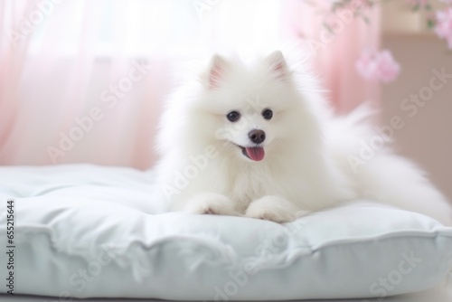 a fluffy cushion on a furry white pet bed