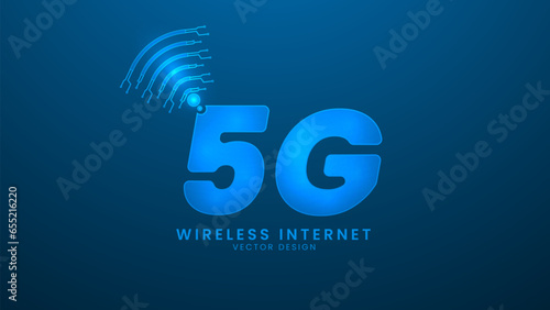 Generation Wireless Internet Network Connection 5th. Internet Connection 5G. Vector illustration with light effect and neon
