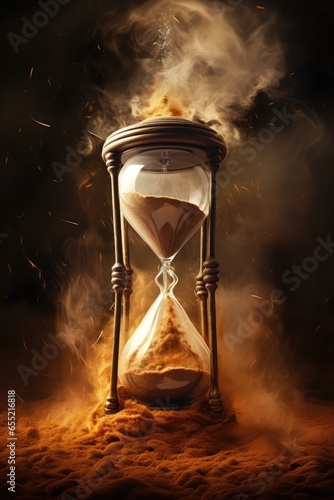 hourglass time concept. deadline, the end. ending time. sandy desert global warming. 