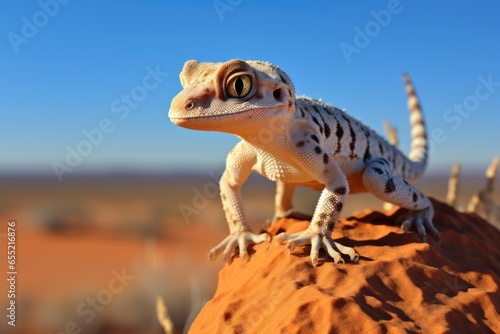 defensive posture of a gecko against desert background © Alfazet Chronicles