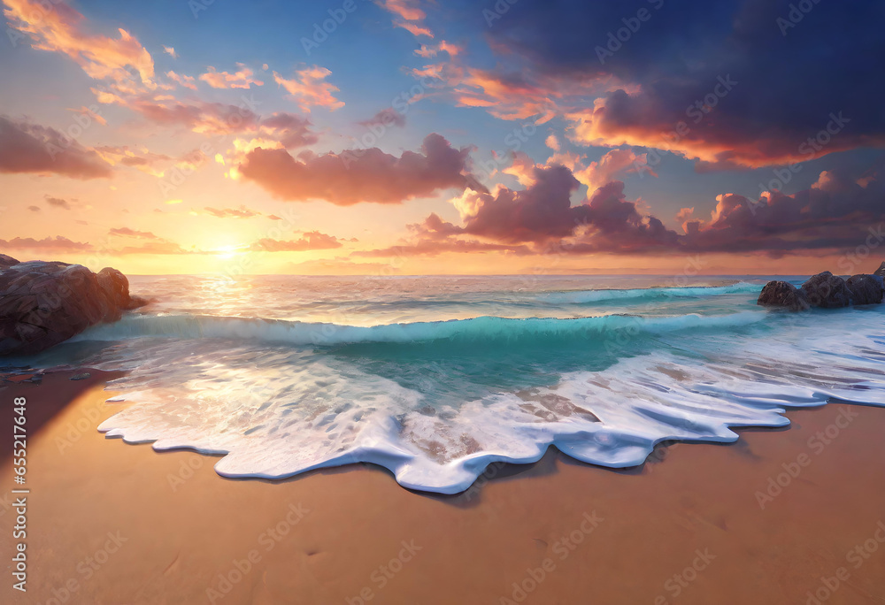 Beach. Seaside. Shoreline. Coastal. Sand. Ocean. Relaxation. Vacation. Summer. Tropical. Sun. Waves. Travel. Seascape. Paradise. Waterfront. Serenity. Coastal Living. Scenic. AI Generated.