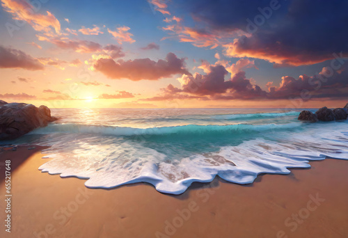 Beach. Seaside. Shoreline. Coastal. Sand. Ocean. Relaxation. Vacation. Summer. Tropical. Sun. Waves. Travel. Seascape. Paradise. Waterfront. Serenity. Coastal Living. Scenic. AI Generated.