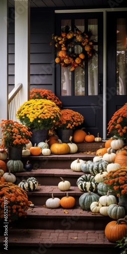 Door with terrace with autumn vegetables
