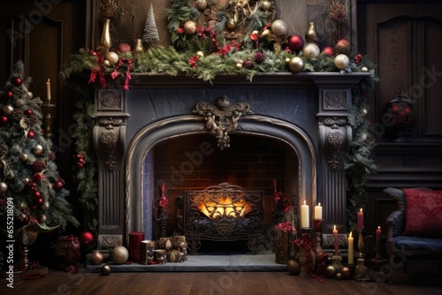 Wallpaper Mural shot of a fireplace with christmas decorations Torontodigital.ca