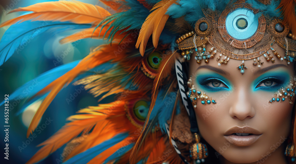 carnival dancer with beautiful faces and feathers