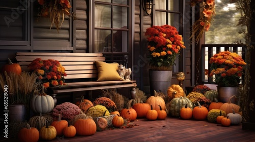 Door with terrace with autumn vegetables