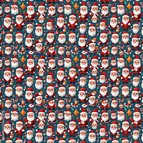 Pattern a tema di Natalizio con Babbo Natale e decorazioni