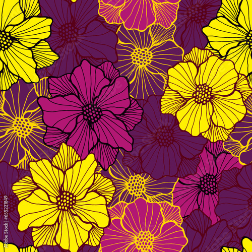 Wallpaper Mural Beautiful chrysanthemum flower periodic pattern. Hand drawn bouquet composition. Torontodigital.ca