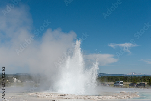 Eruption of the Great Fountain Geyser in Yellowstone National park.