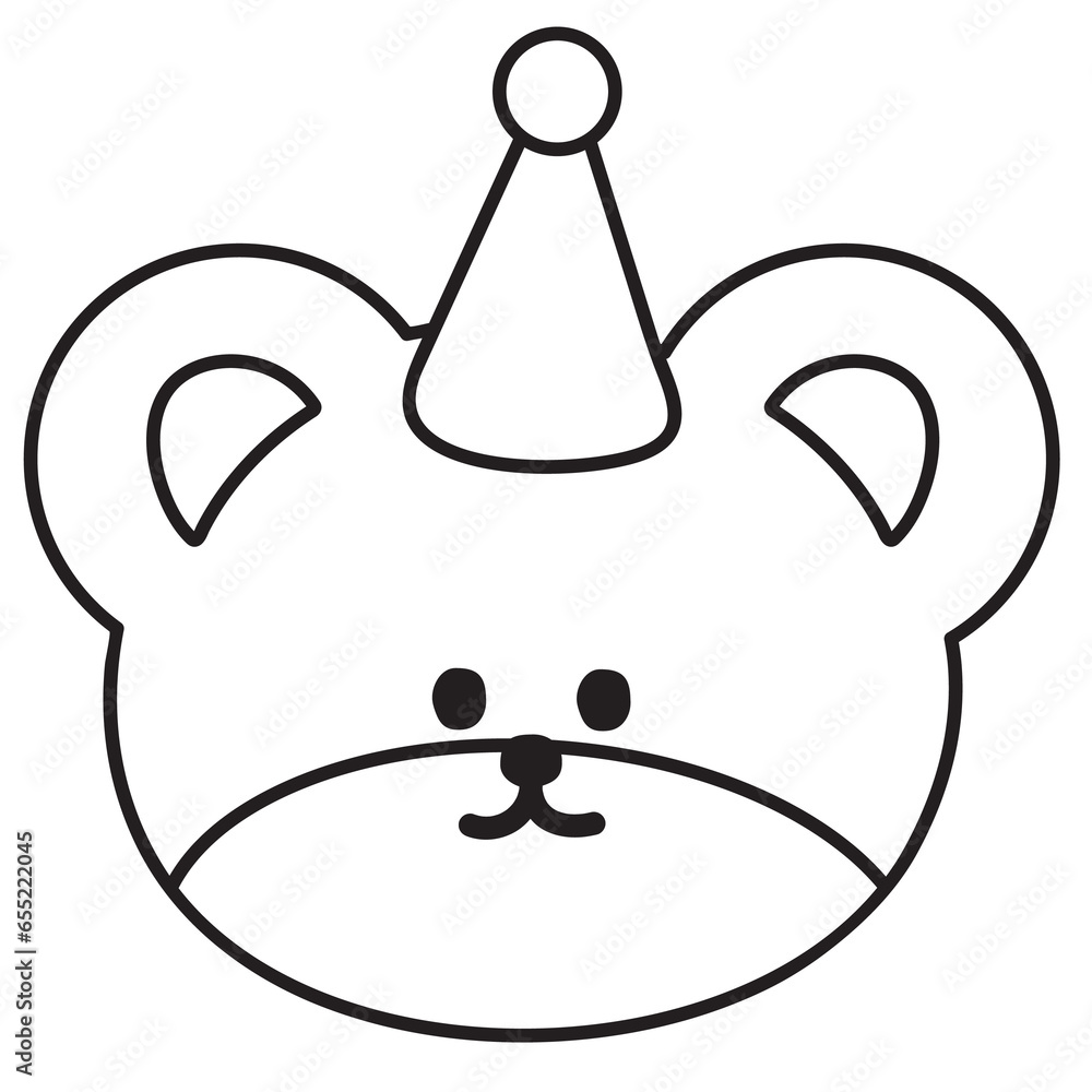 Obraz premium Teddy Bear outline for colouring book, cartoon, character, mascot, comic, pet logo, animal icon, tattoo, decoration, social media post, print, ads, banner, sign, symbol, birthday party elements