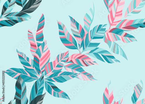 Decorative shrub leaves seamless wallpaper vector. Trendy botanical spring dr...