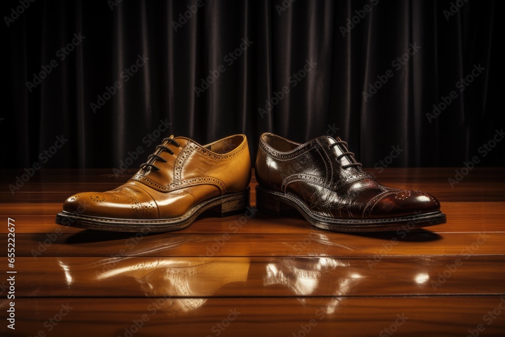 a pair of shoes placed one stepping on the other a pair of shoes placed one stepping on the other