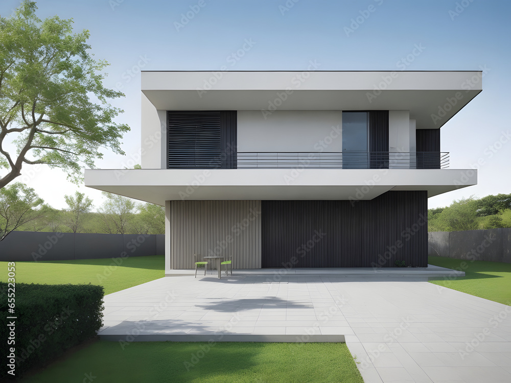 2-story house in a modern, minimalist style, beautiful, smooth and calm, AI Generated
